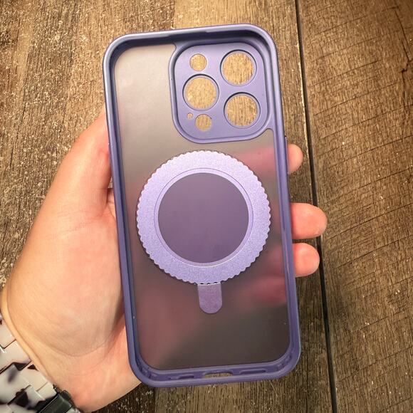 Temdan Magnetic iPhone 16 Pro Case 360 Rotatable Ring Stand MagSafe Purple - Picture 2 of 7